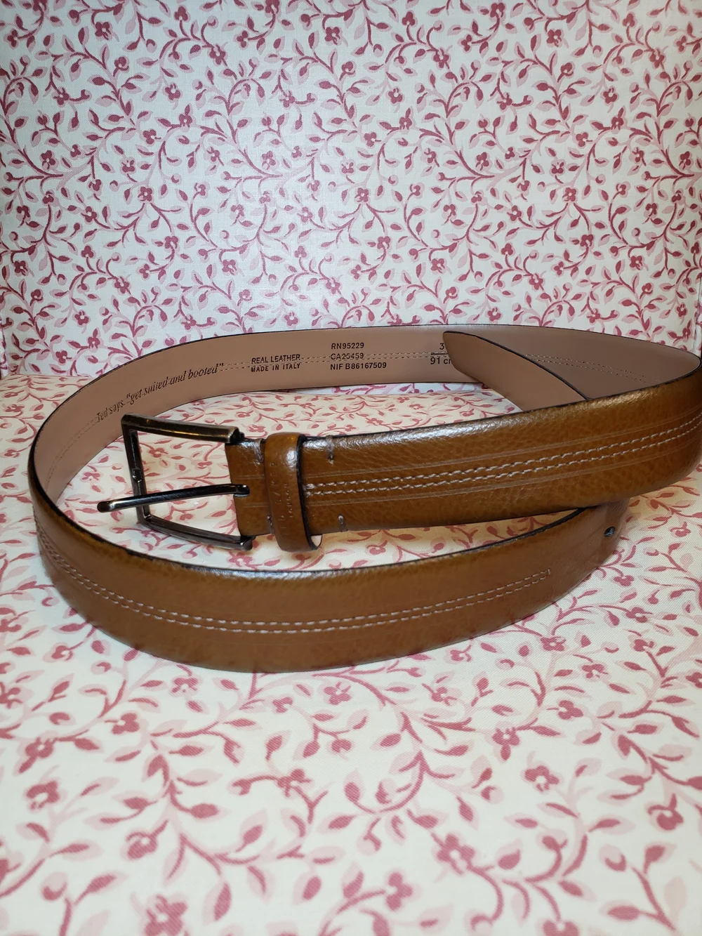 Ted Baker London Light Brown Leather Belt with Contrast Stitching